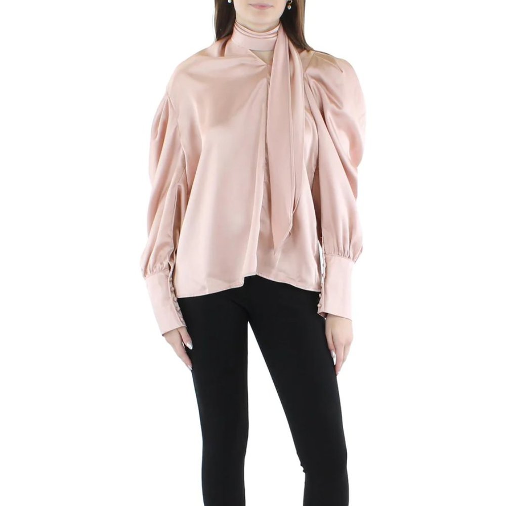 Gorgeous Beulah Blush Pink Satin Tie-Neck Blouse